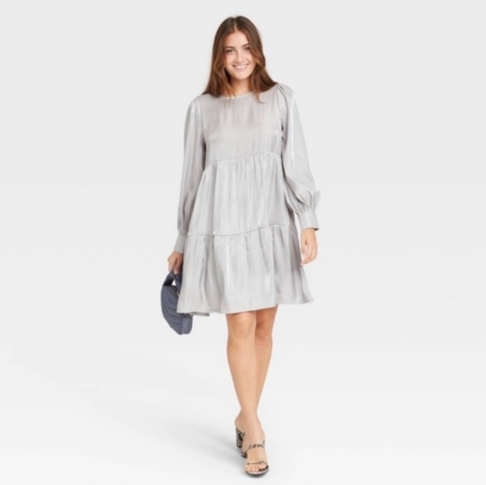 A New Day Silver Tiered Mini Swing Holiday Dress